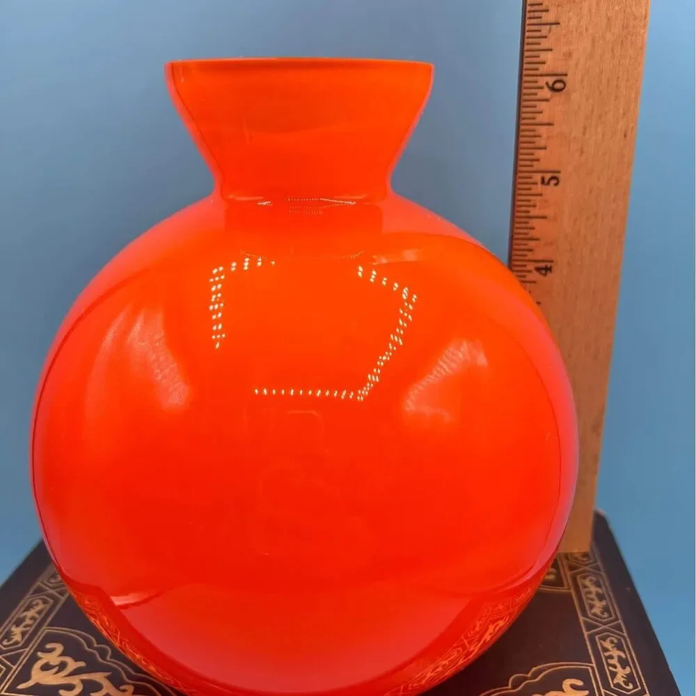 Crate and Barrel Handblown Orange Glass White Candy Vase - Made in Poland